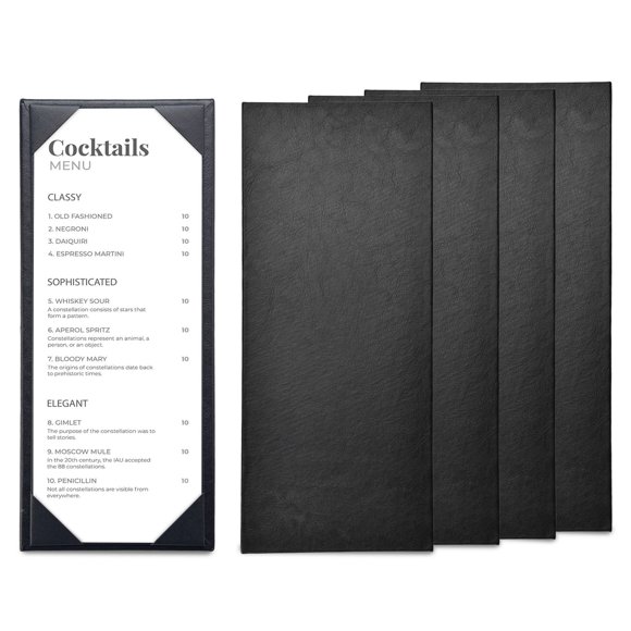 WeChef Housses de Menu de Restaurant 4.25x11 Pouces Page Unique en Cuir PU avec Coins Inclinés pour Carte de Vin Café Bar Hôtel Lot de 5