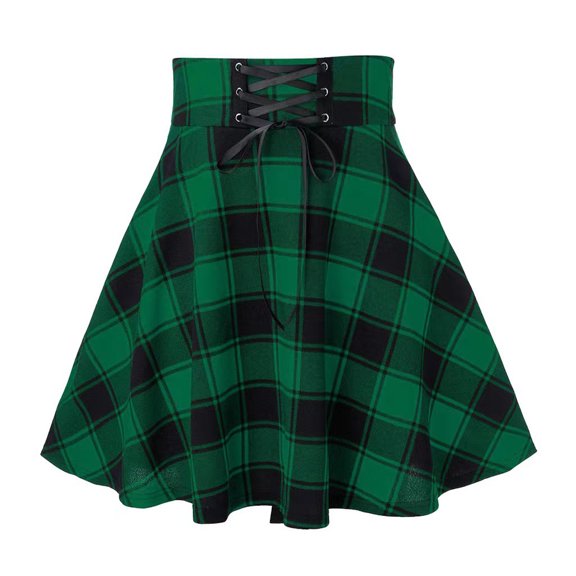 Quixlent Women Plaid Print Mini Skirt Elastic High Waist Skater Skirt A-Line Spring Autumn Girl Hip Hop Style Skirt Clubwear