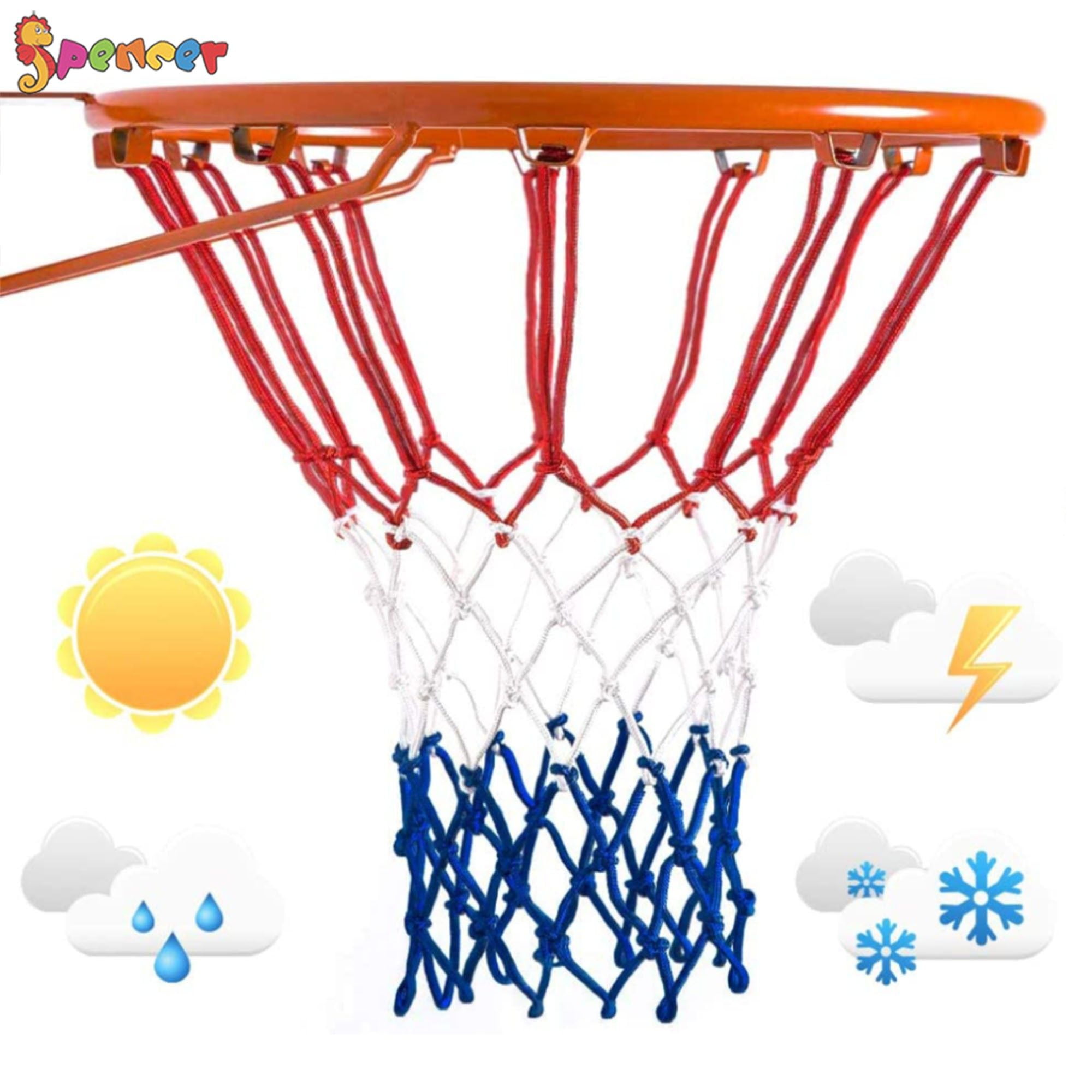 Heavy Duty Basketball Net,Durable Nylon Basketball Net,Professional 12 Loop Basketball Net Replacement,Tri-colored Basketball Hoop Net Accessories,Fits Standard Indoor or Outdoor Basketball Hoop 