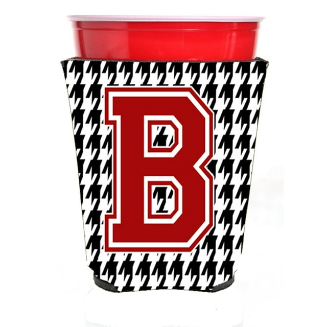 Monograma - Houndstooth Inicial B Rojo Solo Cup Bebida Aislador Hugger Cj1021B-Rsc