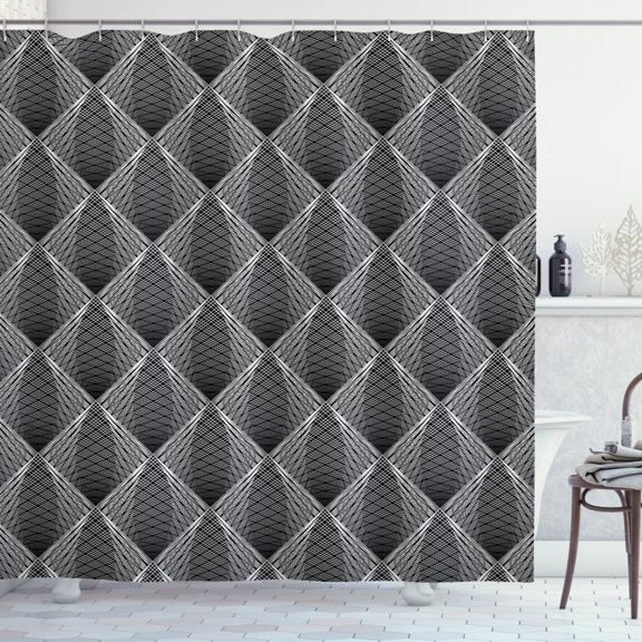 Ambesonne Abstract Shower Curtain, Rhombus Grid Like Streaks, 69"Wx84"L, Charcoal Grey White