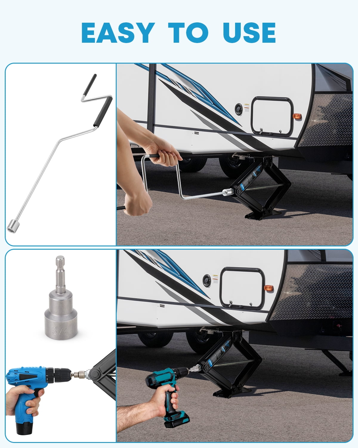 Kohree 24 in Camper RV Trailer Stabilizer Leveling Scissor Jacks with Handle and Drill Socket, 6500 lbs, Set of 2