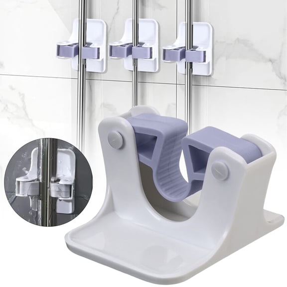 Wall Mounted Mop Holder Adhesive Clamp 4 Pack Bathroom Kitchen Garage Storage Organizer No Drilling Damage Free Installation Heavy Duty Mop Broom Clamp, 4 Mop Clip