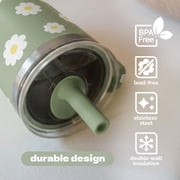 YAYA My First Travel Tumbler for Preschool & Kids 3+, Insulated Stainless Steel Tumbler with Reusable Silicone Straw & Spill-Proof Lid, Cup Holder Compatible, BPA-Free, 12oz, Daisies
