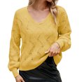 thumbnail image 1 of Gibobby Suéter casual mujer, suéter con cuello en V de punto acanalado, liso, ajuste delgado(Amarillo,G), 1 of 5