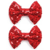 KISZU 3 Inch Glitter Hair Bows Clips, Sparkling Sequin Little Bow HairPins for Baby Girls Children Teens and Women (Red) C30