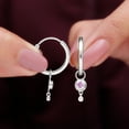 thumbnail image 5 of Rosec Jewels Simple Hoop Drop Earrings with Pink Sapphire and Diamond for Women - 0.25 CT, 18K White Gold, 5 of 8