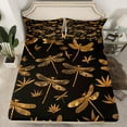 thumbnail image 2 of Retro Dragonfly Kids Bed Sheets Set,Extoic Flying Animals Sheet Sets Dragonflies Printed Pattern Twin Sheets,Rustic Boho Decor Bed Set,Black Yellow, 2 of 7