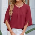 thumbnail image 6 of Women'S Casual Chiffon Blouse Tops 1/2 Ruffled Sleeve Crew Neck Loose Fit Blouses Shirts Wine Red XXL, 6 of 9