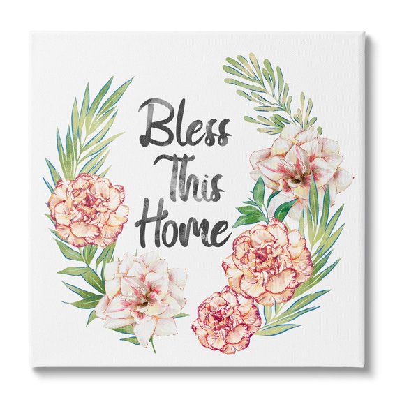 Stupell Industries Bless This Home Saying Coral Pink Floral Arrangement , 30 x 30, Design by Ziwei Li