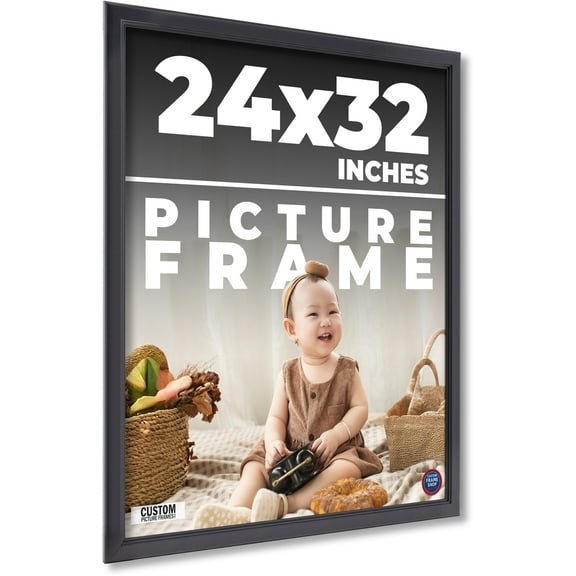 24x32 - 24 x 32 Contemporary Black Solid Wood Frame with UV Framer's Acrylic & Foam Board Backing -