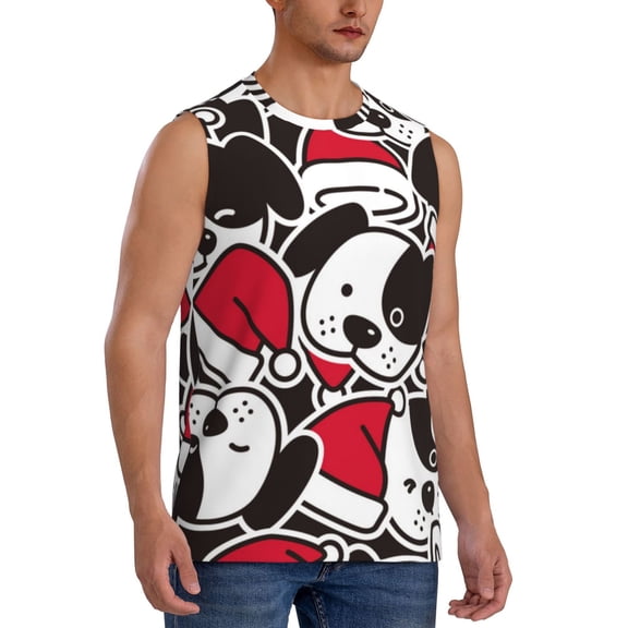Fotbe Men's Cute Dog Print Men's Sleeveless Muscle Tank Tops Casual T-Shirts for Gym Workout Beach-3X-Large