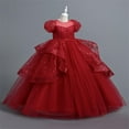 thumbnail image 2 of FFENYAN Girls New Bubble Sleeve Round Neck Solid Color Tulle Puffy Dress Elegant Party Performance Gown Princess Dress for Special Occasions and Events for 7-13 Years, 2 of 7