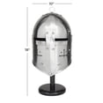 thumbnail image 3 of 18" Silver Metal Replica Medieval Knight Crusader Mask Helmet with Black Wood Stand, by DecMode, 3 of 9