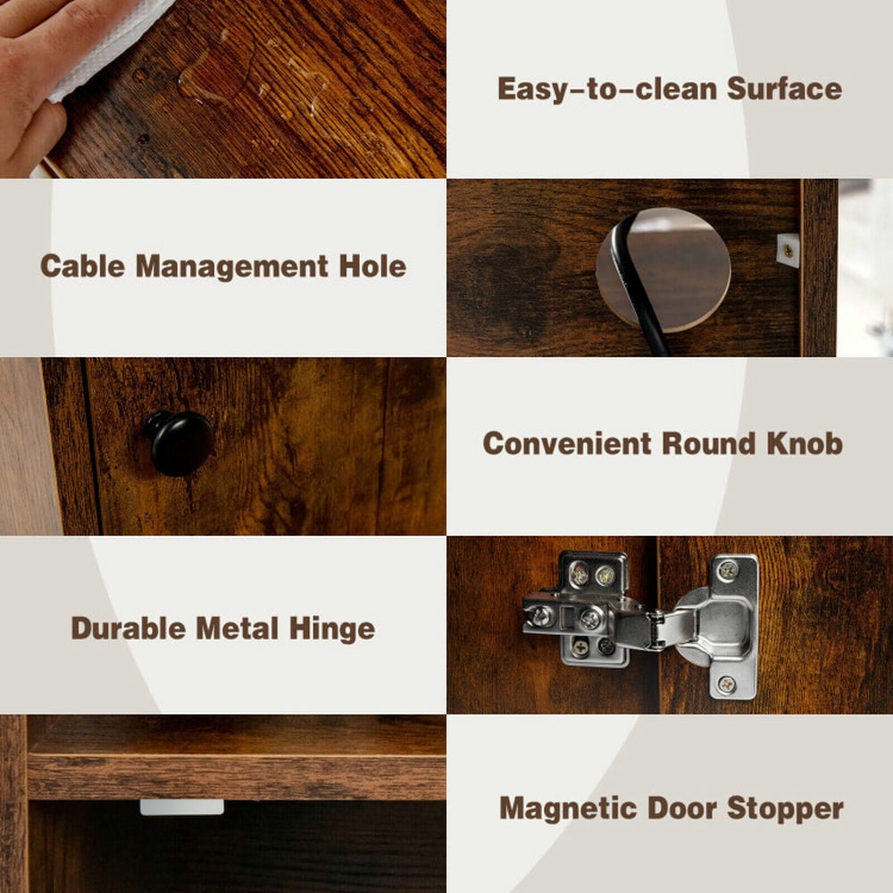 Demi Bonn 6-Tier Bookshelf with Charging Station and Cabinet, Wood Free Standing Bookcase, Brown