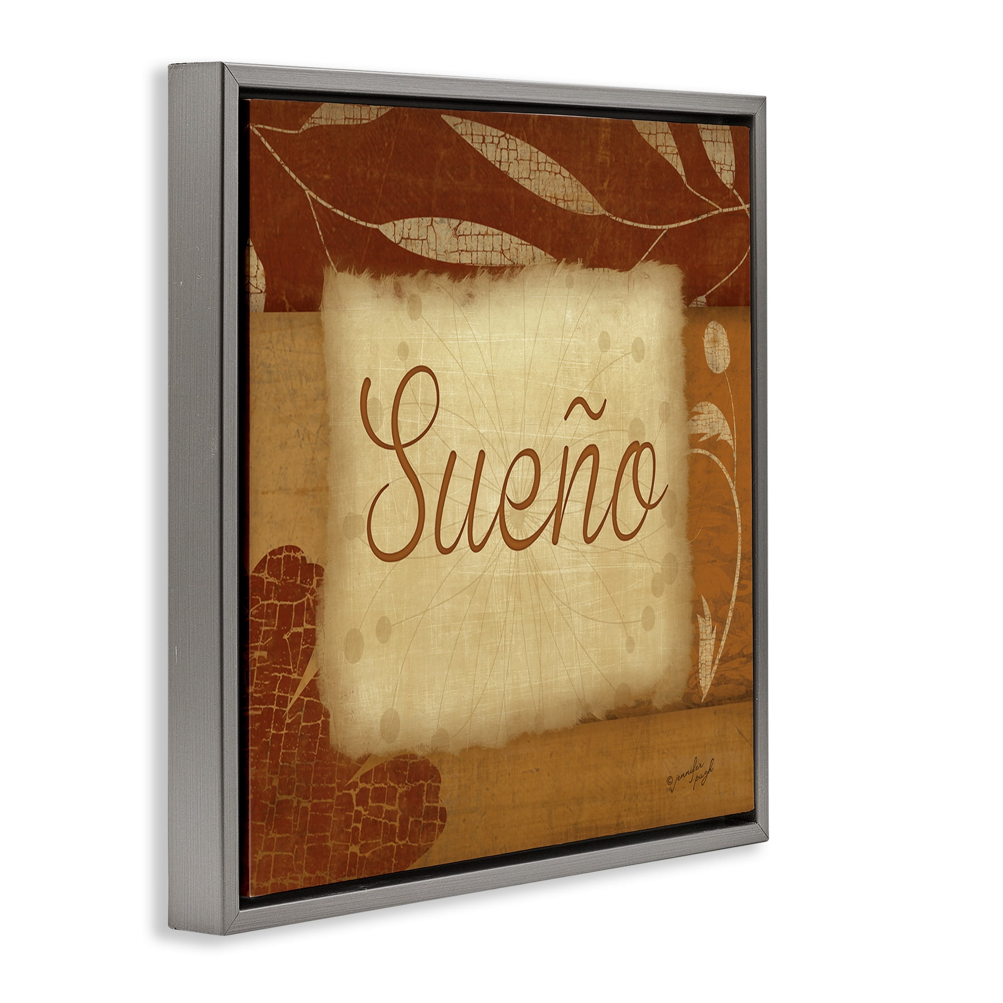 Stupell Industries Sueño con Flores Tradicionales Typography and Symbols Painting Gray Floater Framed Art Print Wall Art, 18 x 18