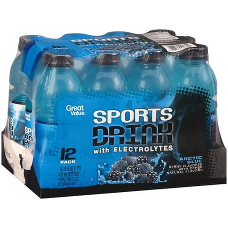 Great Value Arctic Blue Sports Drink with Electrolytes, 16 fl oz, 12 pack