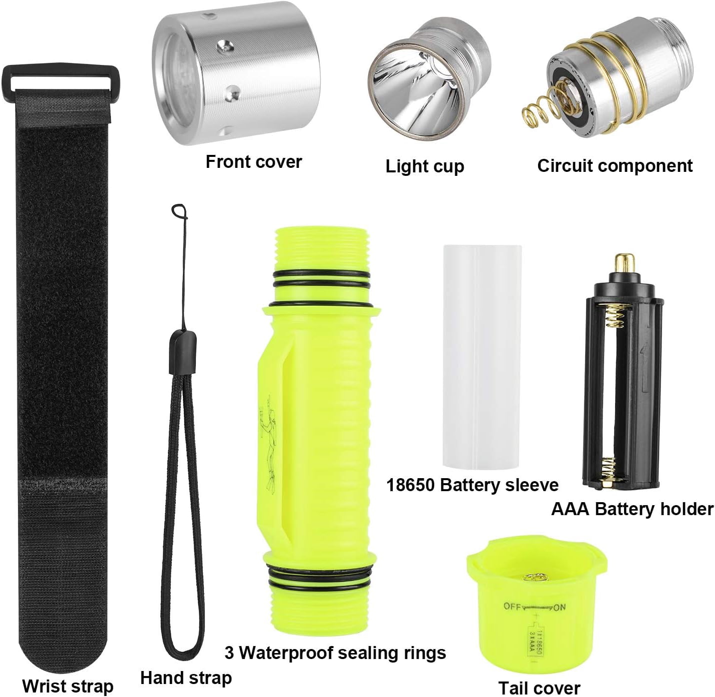 QKURT 2 Pack Diving Flashlight, Super Bright LED 2000 Lumens Waterproof Underwater Torch for Scuba Diving and Other Outdoor Activities