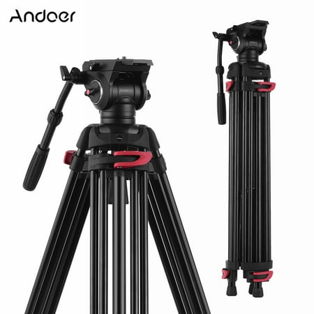 Andoer XTK-8018 Professional Photography Tripod Stand Aluminium Alloy with 360° Panorama Fluid Hydraulic Bowl Head 180cm for Canon Nikon Sony DSLR Cameras