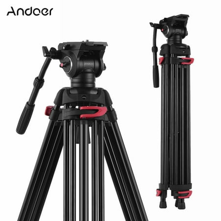 Video Tripod With Fluid Head Andoer XTK-8018 Professional Photography Tripod Stand Aluminium Alloy with 360° Panorama Fluid Hydraulic Bowl Head 180cm for Canon Nikon Sony DSLR Cameras Camcorders ()
