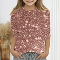 thumbnail image 3 of JTSRKL Kids Girls Summer Sparkly Tops Dressy Casual Summer 3/4 Sleeve Round Neck Graphic Tunic Blouse Trendy Soft Cotton Outfit Glitter Tees Shirt Multicolor#20 9-10 Years, 3 of 6