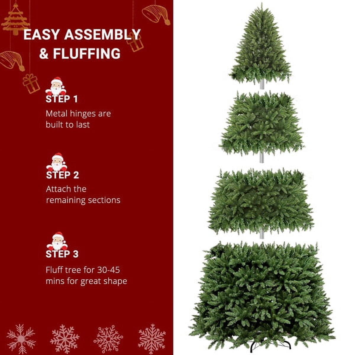 10ft Christmas Tree - 5090 Realistic PVC Branches, 1200 Warm LEDs (10 Colorful Modes), Automatic Structure, Indoor Holiday Decor