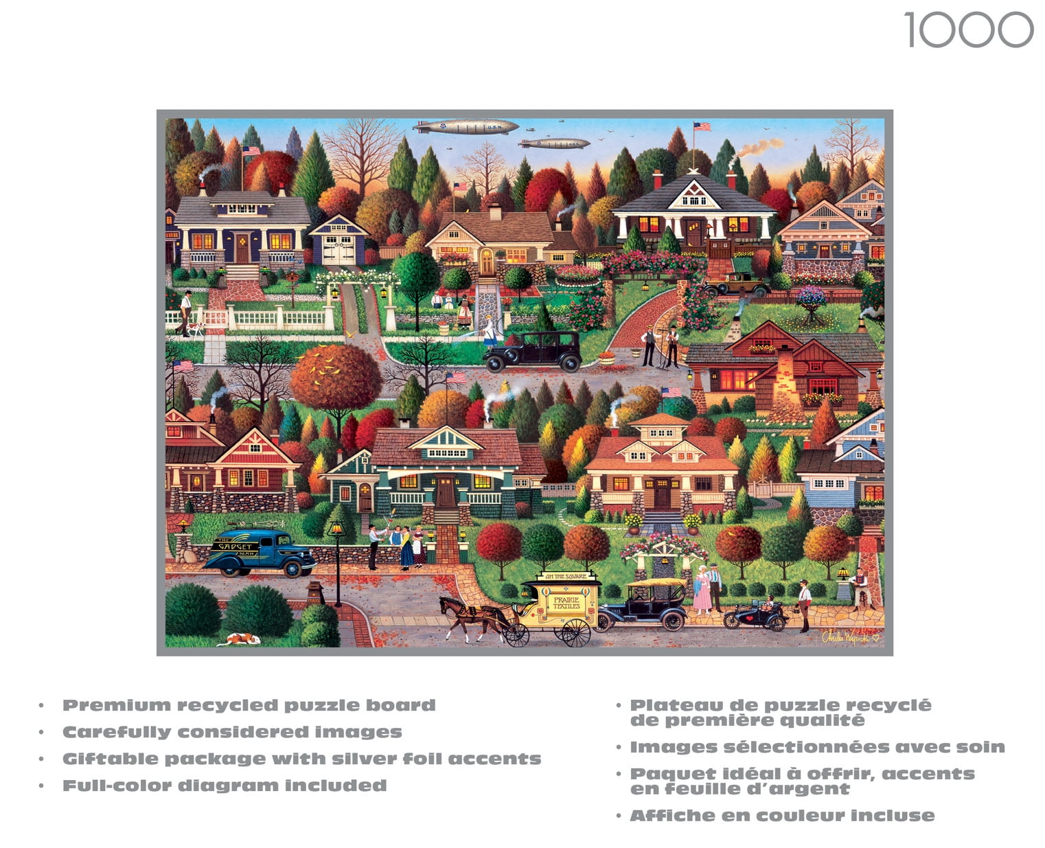 Buffalo Games Charles Wysocki Labor Day in Bungalowville 1000-Piece Interlocking Jigsaw Puzzle for Adults Ages 14+