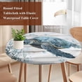 thumbnail image 3 of Summer Sea Turtle Round Tablecloth 36-44 Inch Round Fitted Table Cloth with Elastic Edge, Coastal Ocean Vintage Wood Board Waterproof Table Cover Protector for Outdoor Picnic Party Dining, 3 of 6