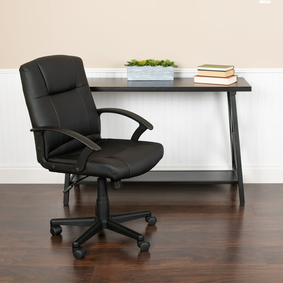 Emma   Oliver Mid-Back Black LeatherSoft-Padded Task Office Chair with Arms, BIFMA Certified