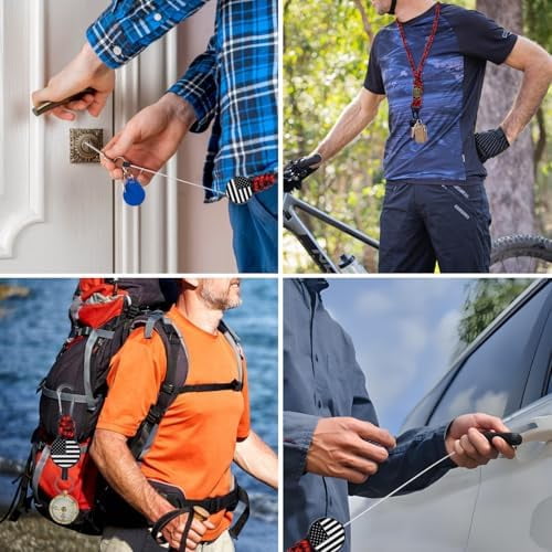 2 Pcs Retractable Keychain, Heavy Duty Badge Holder Reel – Braided Paracord Lanyard with USA Flag, Retractable ID Badge Clip Reel & Parachute Rope Necklace Keychains for Work or Traveling