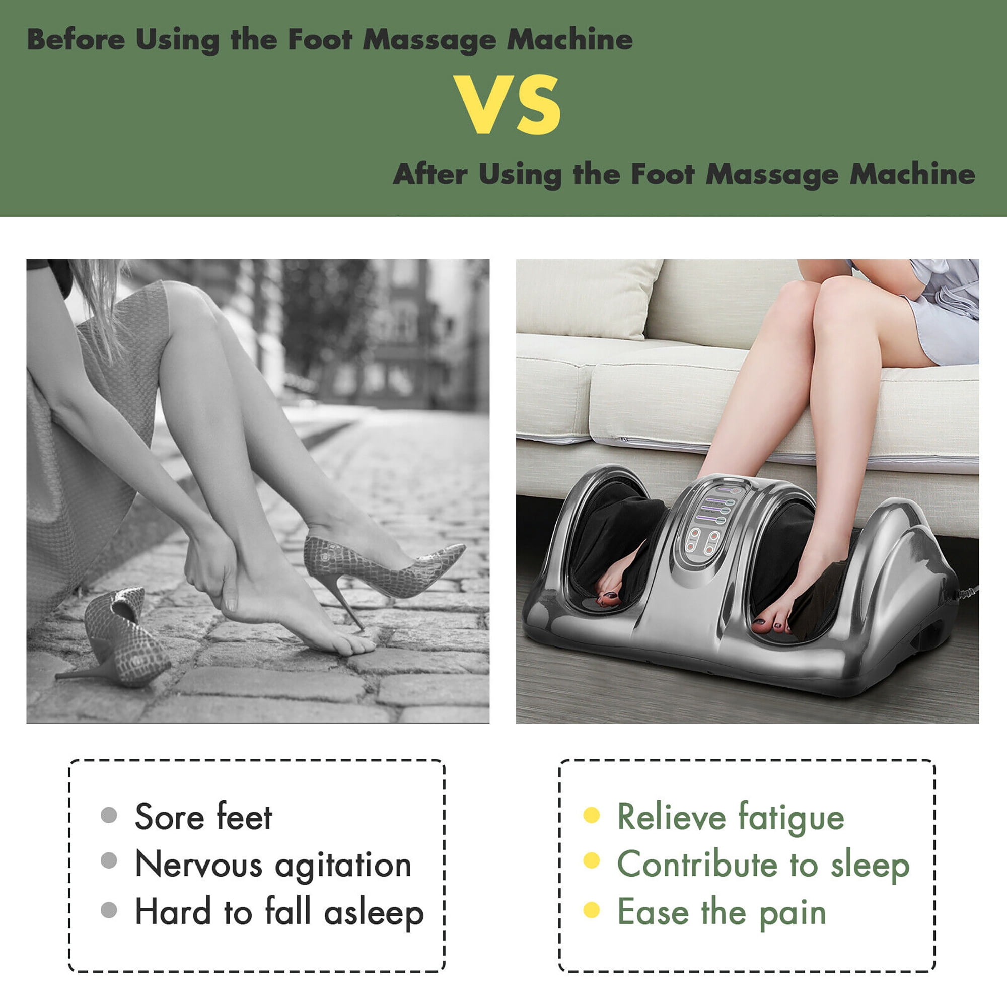 Costway Shiatsu Foot Massager Kneading and Rolling Leg Calf Ankle with Remote Gray
