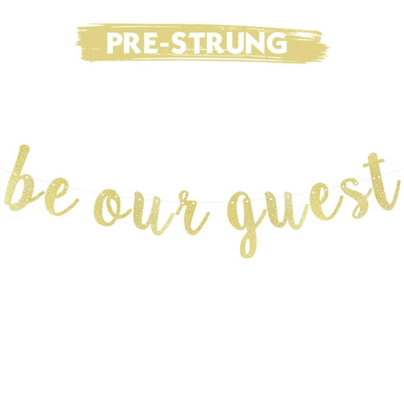 LINGTEER Be Our Guest Gold Glitter Bunting Banner Perfect for Wedding Bridal Shower Engagement Party Decorations.
