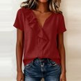 thumbnail image 5 of Aezemi Women Ruffle V Neck Shirts Summer Fashion Pullover Faux Linen Cotton Lightweight Beach Vacation Tops Womens Trendy Outdoor Comfy Casual Lightweight Tees S, 5 of 6