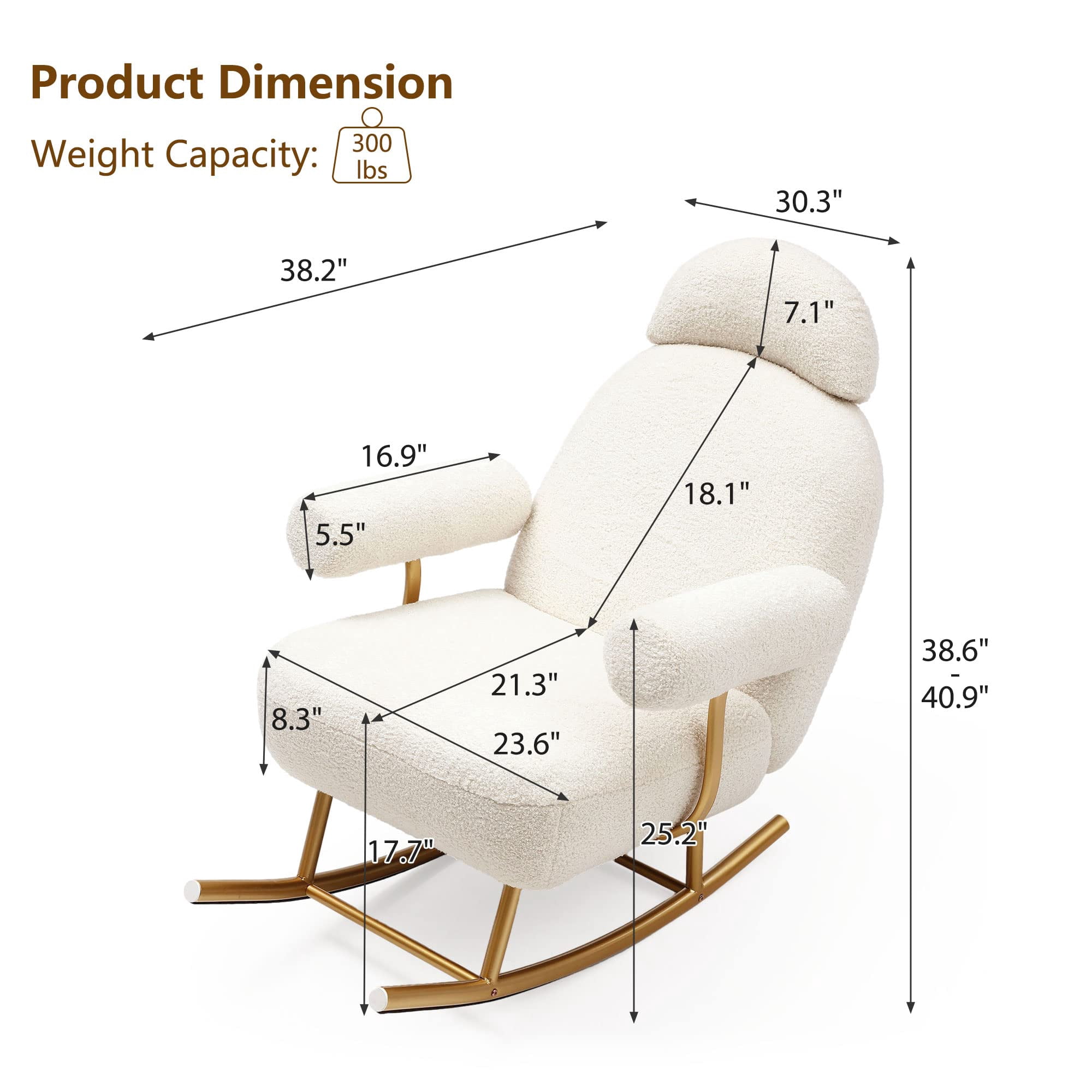 Aukfa Nursery Rocking Chair, Accent Upholstered Rocker Glider Chair for Living Room Bedroom, Beige