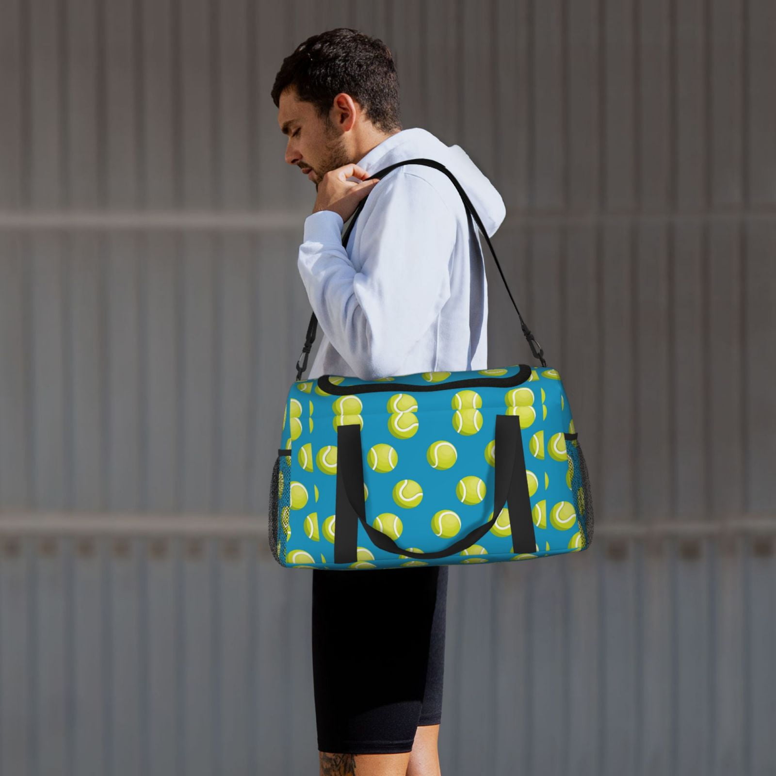 Defioc Ball Tennis Print Hand Travel Bag - Foldable Travel Duffel Bags for Men Women -Sport Gym Bag - Overnight Travel Duffel Bag - Adjustable Shoulder Strap