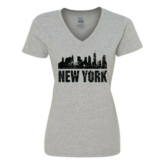Inktastic New York Skyline Grunge Women's V-Neck T-Shirt