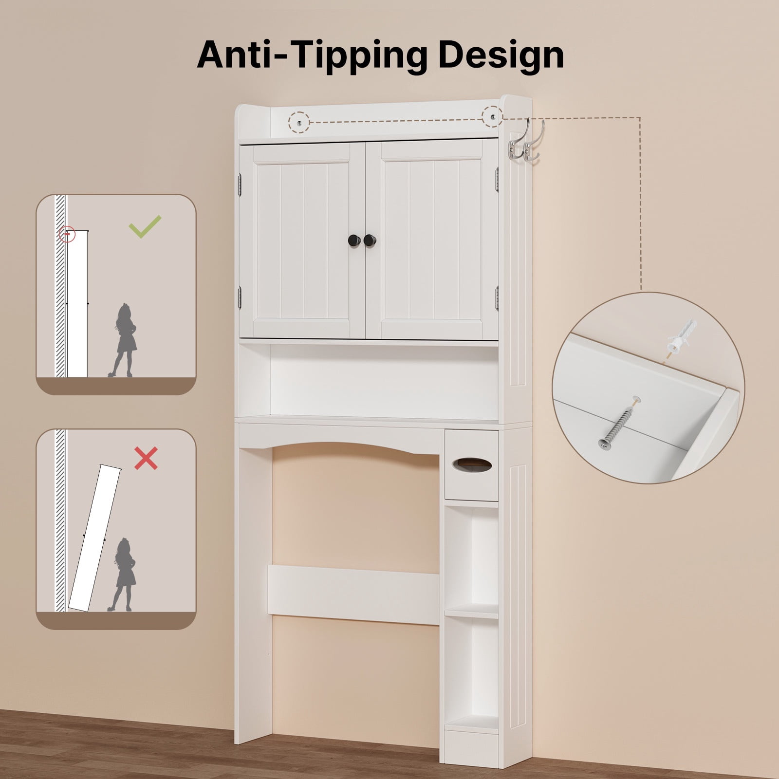 Noelse over the Toilet Storage Cabinet with 2 Doors, Adjustable Shelves, Bathroom Organizer Cabinet, White