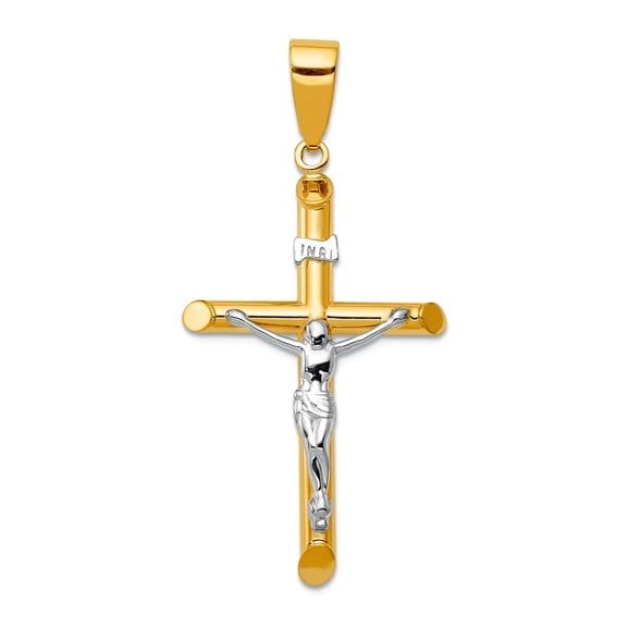 14k Two-Tone Polished Gold Hollow Crucifix Pendant Necklace 41x20mm Wide Pendant for Women