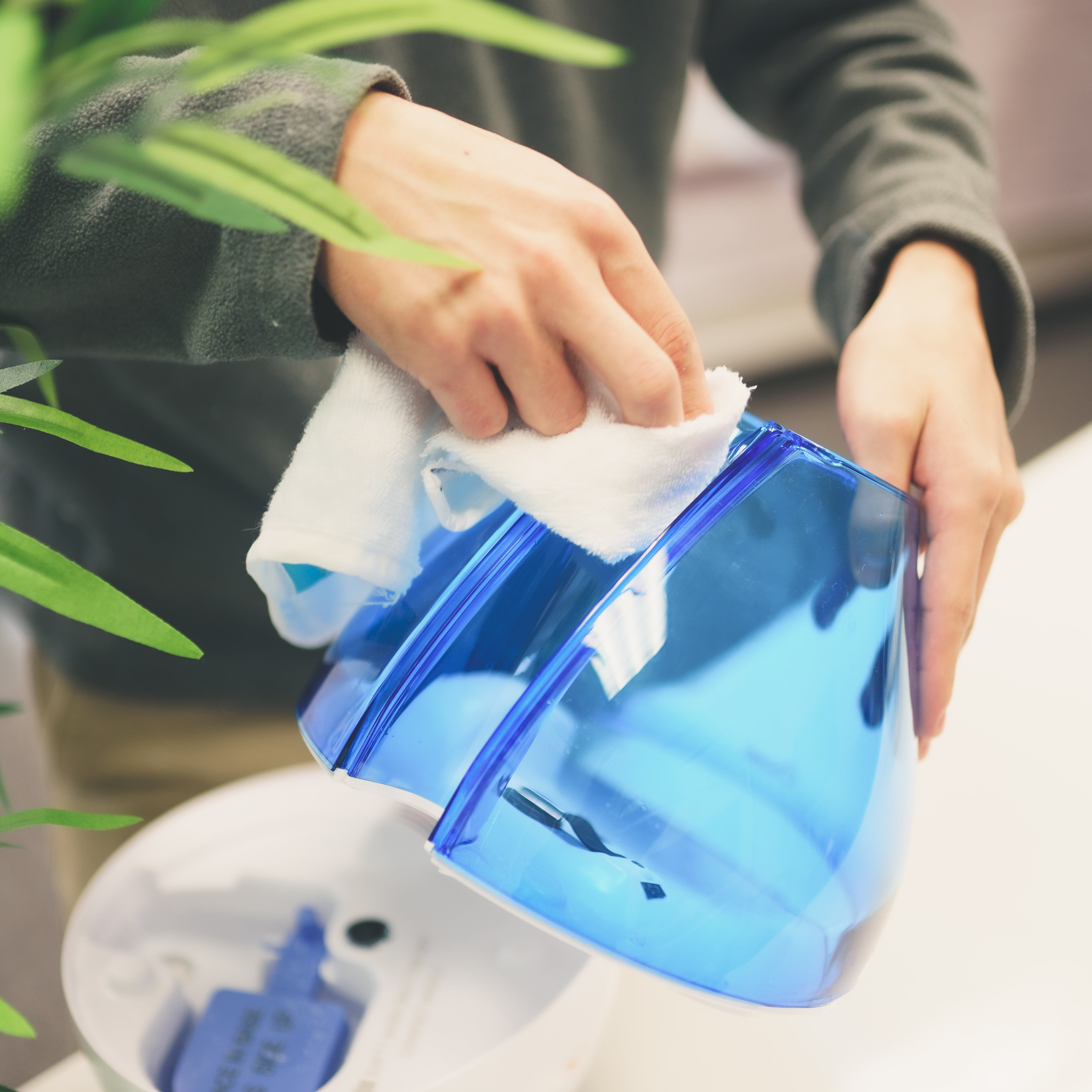 Crane Top Fill Drop 1 Gallon Ultrasonic Cool Mist Humidifier with Sound Machine and Optional Nightlight - Blue & White