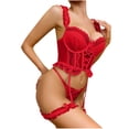 thumbnail image 2 of Levmjia Women's Lace Lingerie Set Transparent Girding Bra and Panty Set Solid Color Honeymoon Strap Comfortable Sleepwear Pajamas for Special Nights, 2 of 4