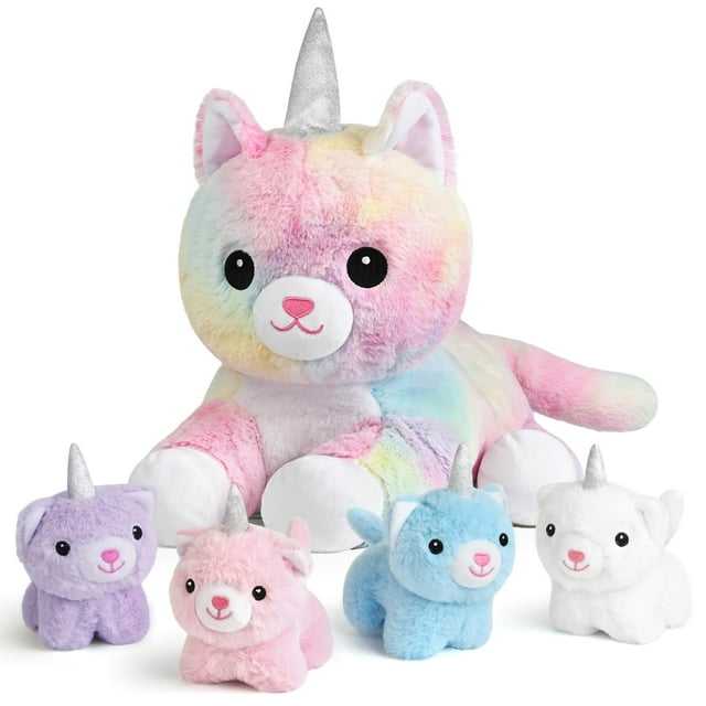 Juguetes de peluche con forma de unicornio para gatos KMUYSL con 4 gatitos