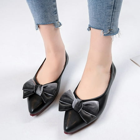 

Women Shoes Fashion Summer And Autumn Women Flats Pointed Toe Bow Slip On Shallow Mouth Flat Bottom Solid Color Casual Black 6.5