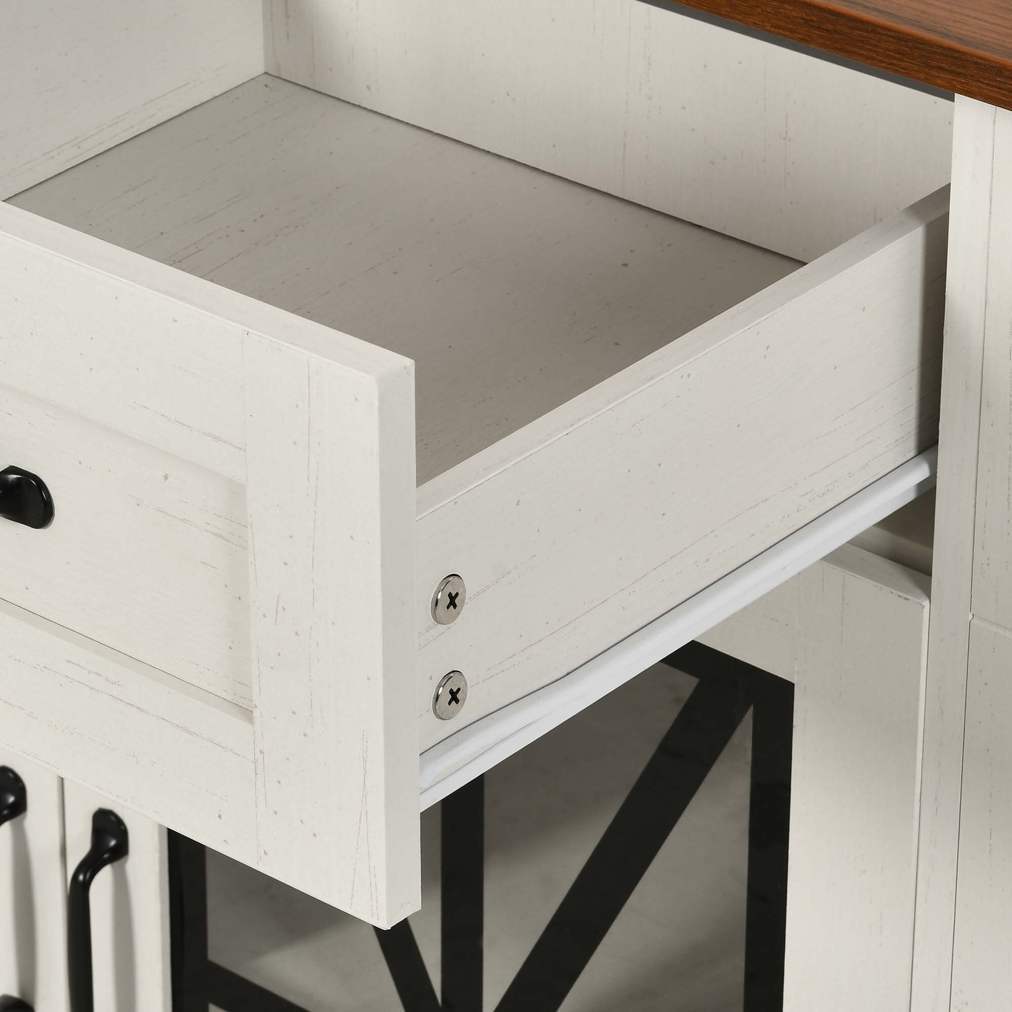 DEXTRUS Kitchen Island with Seating & Drop Leaf, Kitchen Island on Wheels with Doors & Drawers, Off-White
