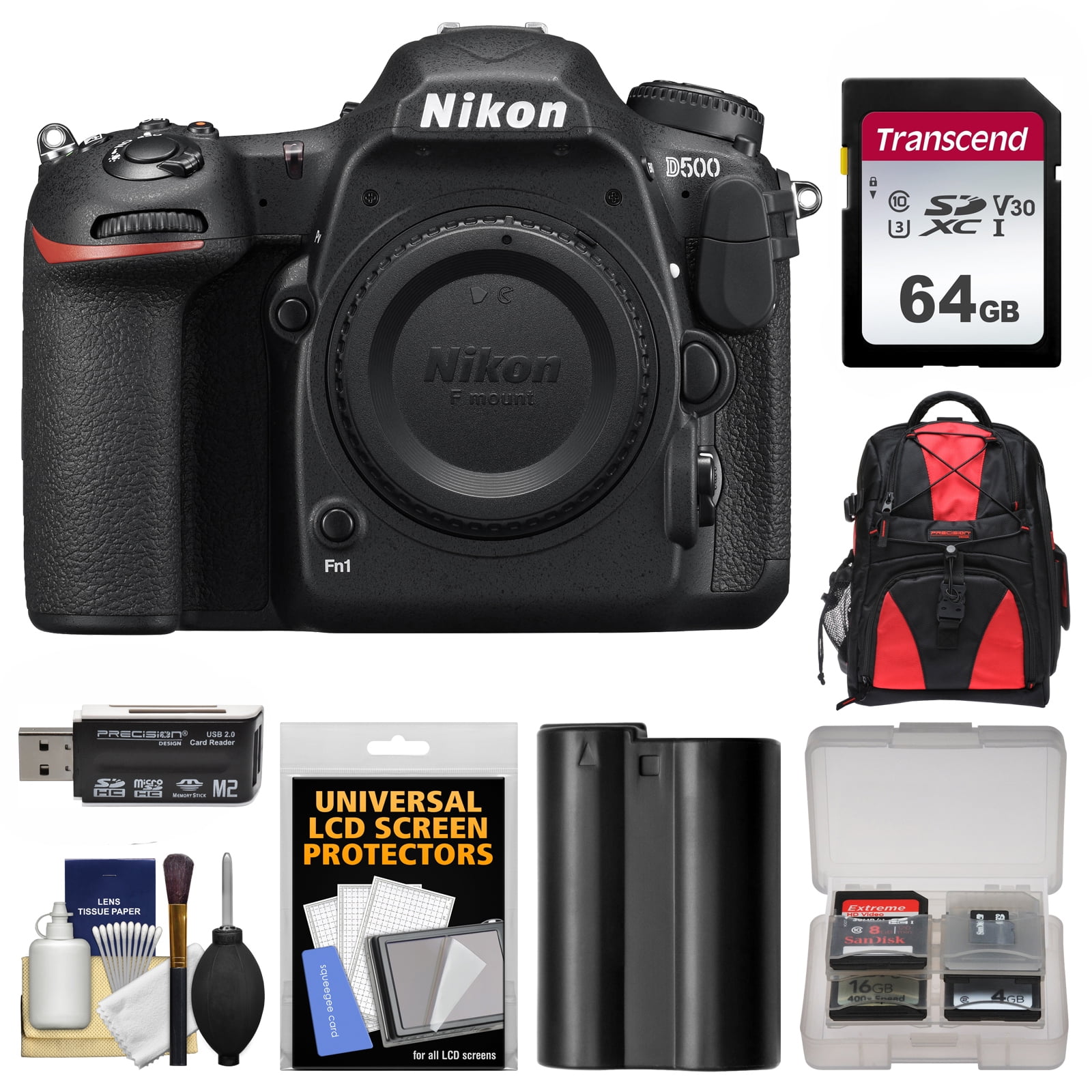 Nikon D500 Wi-Fi 4K Digital SLR Camera Body with 64GB Card + Backpack