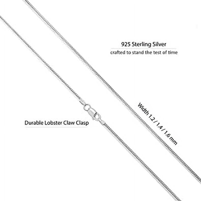 Y'all Nickel Free 925 Sterling Silver Round Snake Chain for Women, 14", 1.0mm