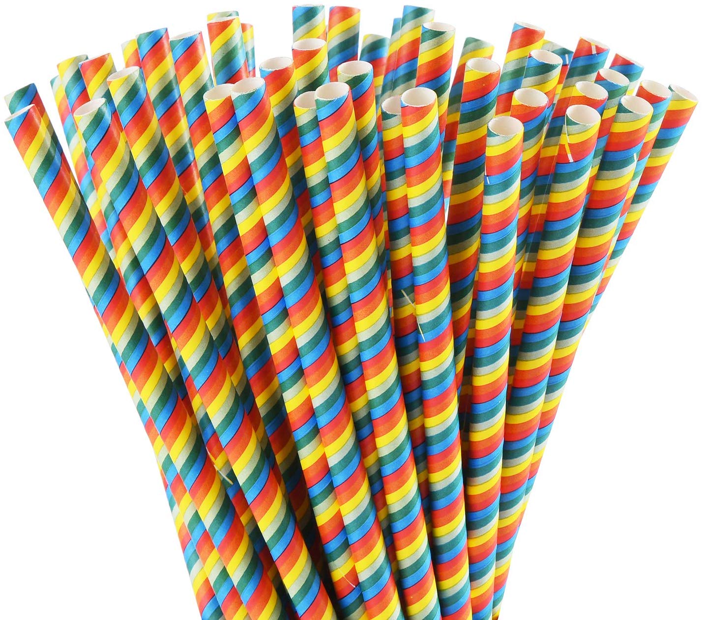 Biodegradable Wide Paper Smoothie Straws, 100 Larger Fat Rainbow