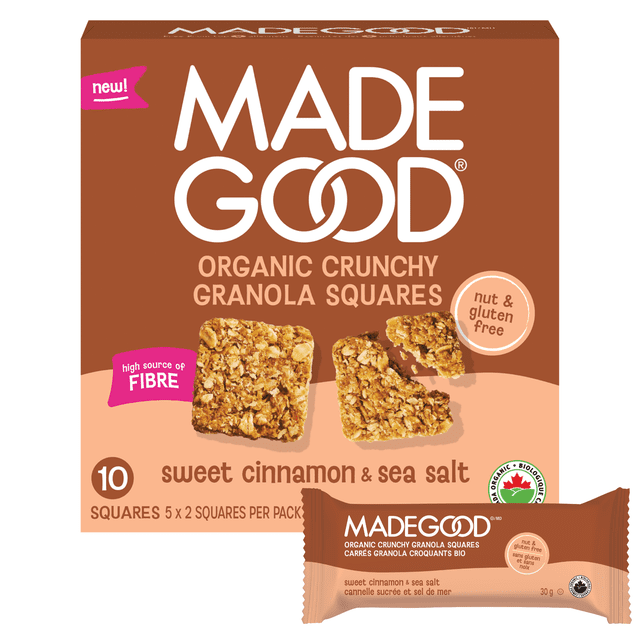 MadeGood Carrés Granola Croquants Bio Cannelle Sucrée & Sel de Mer 5 Barres