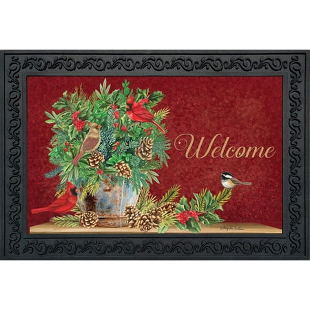 Cardinals Runner Mat - Holiday Arrangement Christmas Doormat Cardinal Greenery Indoor Outdoor 18