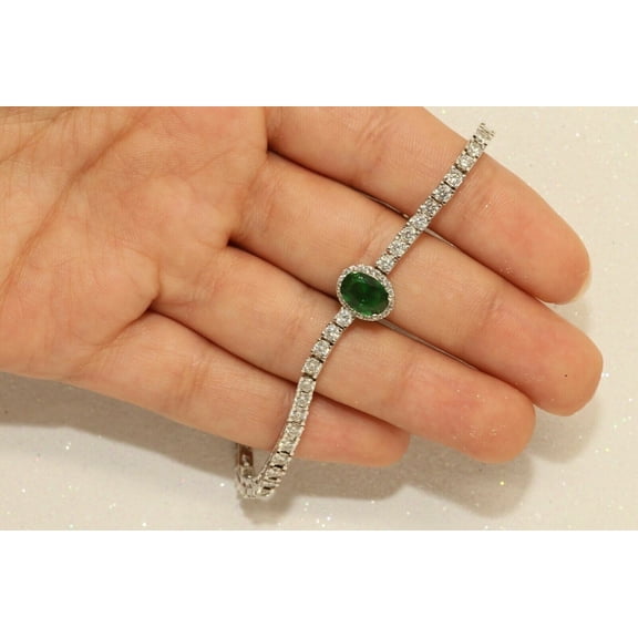 6Ct Oval Cut Lab Created Emerald & Diamond Tennis Bracelet 14K White Gold Plated