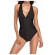thumbnail image 1 of Mujeres Bikini de Corte Alto Color Sólido V-Cuello Almohadilla de Pecho, sin Soporte de Acero Sexy Correa sin Espalda, 1 of 4